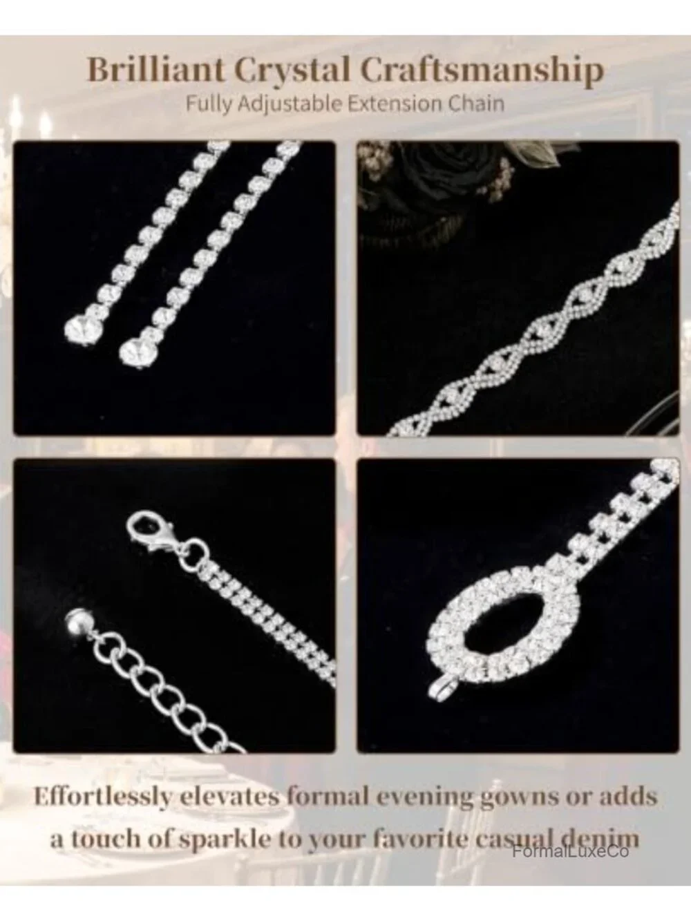 2 Pack Rhinestone Belts for Women, Sparkly Crystal Waist Chain, Glitter Belt